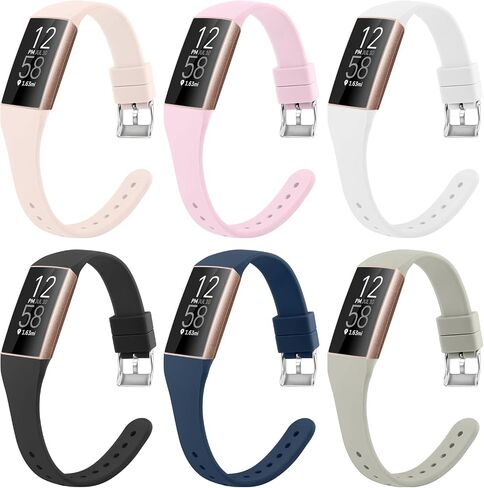 6 Pack Slim Soft Silicone Wristbands Compatible with Fitbit Charge 4 Bands, Sports Replacement Straps for Fitbit Charge 4 / Fitbit Charge 3 / Charge 4 SE/Charge 3 SE Women Men (6 Pack B) in Saudi Arabia
