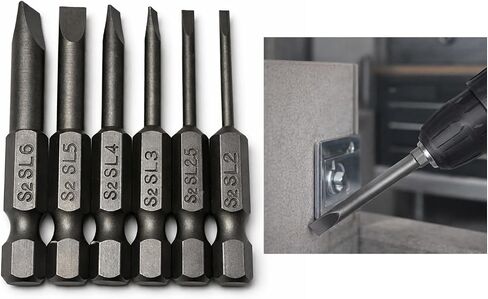 6PCS Magnetic Slotted Screwdriver Bits Set SL2 SL2.5 SL3 SL4 SL5 SL6, 1/4 Inch Hex Shank Flat Head Drill Bits, 2 Inch (50mm) S2 Steel for Repair & DIY Use in Kuwait