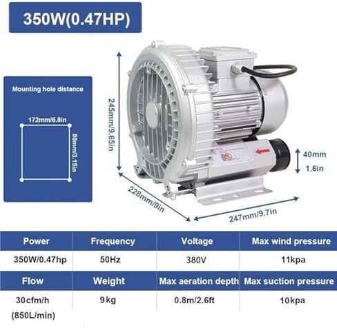 Regenerative Blower High-Pressure Vortex Ring Phase Blower Industrial Vacuum Pump,Regenerative Vortex Ring Blower High-Pressure 380V Three-Phase 250W-1500W for Sewage Aeration and Aquariums, in Kuwait