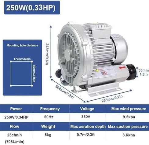 Regenerative Blower High-Pressure Vortex Ring Phase Blower Industrial Vacuum Pump,Regenerative Vortex Ring Blower High-Pressure 380V Three-Phase 250W-1500W for Sewage Aeration and Aquariums, in Kuwait