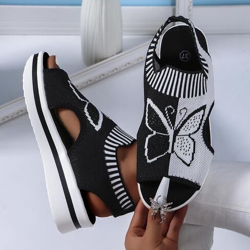 Women Sandals Summer Casual Peep Toe Sandals Mesh Fashion Wedges Butterfly Non Slip Outdoor Breath Sport Sandals Sneakers in Kuwait