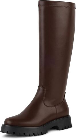 FancyQueen Knee High Boots for Women - Chunky Platform Round Toe Tall Boots with Side Zipper in Kuwait