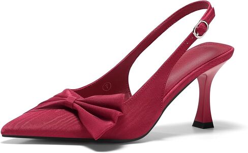 Coutgo Womens Slingback High Heels Bow Tie Closed Pointed Toe Pumps Wedding Party Dress Shoes in Kuwait