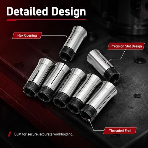 Nakkaa 7Pcs 5C Hex Collet Set 1/4"-7/8" Compatible With CNC Lathe Mill | High precision, Quick clamping, Precise positioning in Kuwait
