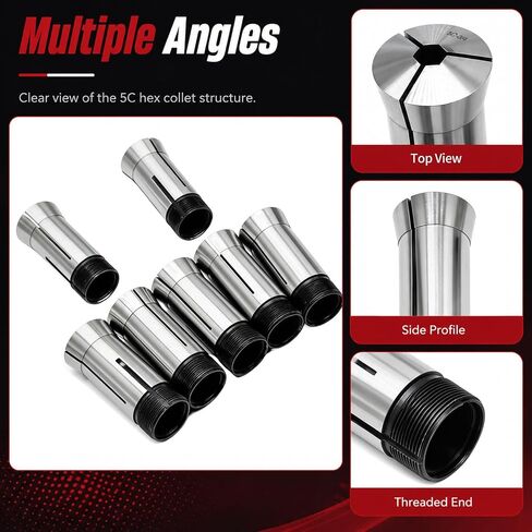Nakkaa 7Pcs 5C Hex Collet Set 1/4"-7/8" Compatible With CNC Lathe Mill | High precision, Quick clamping, Precise positioning in Kuwait