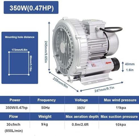 Regenerative Blower High-Pressure Vortex Ring Phase Blower Industrial Vacuum Pump,Regenerative Blower for Aquariums, Fish Farms, Aquaculture and Industrial Vacuum Pump - Three-Phase Electric in Kuwait