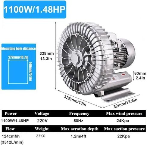 Regenerative Blower High-Pressure Vortex Ring Phase Blower Industrial Vacuum Pump,Vortex Ring Blower for Fish Ponds & Aquariums - 220V Regenerative Air Pump for Hydroponics, Septic Tank Aera in Kuwait