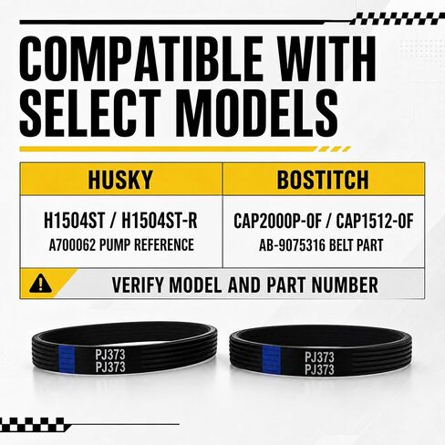 PJ373 Belt Replacement for Husky H1504ST A700062 Air Compressor Pump, Compatible with Bostitch AB-9075316 CAP2000P-OF CAP1512-OF Compressor Drive Belt, 2 Pack in Kuwait