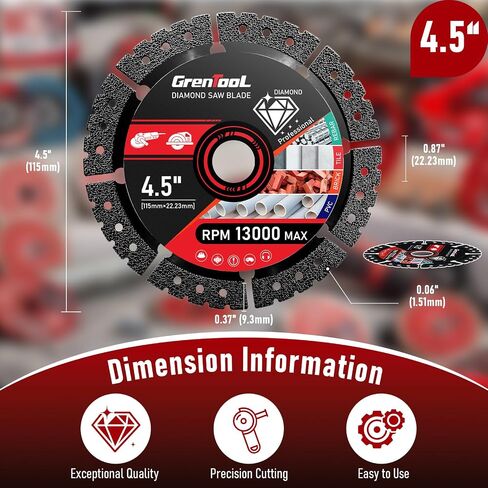 2Pcs 4.5" Diamond Saw Blades: Diamond Multi-Purpose Saw Blades, Angle Grinder Attachments, Diamond Abrasive for High Durability, Suitable for Cutting Metal/Marble/Tiles in Kuwait
