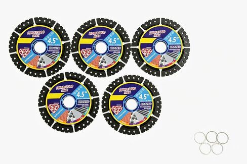 5 Pack 4.5" Brazed Multifunctional Diamond Saw Blade, Multipurpose Cutting Disc for Angle Grinder, Wet/Dry Use Blade for Tile, Marble, Stone, Metal & Plastic with Adaptor Washers in Saudi Arabia