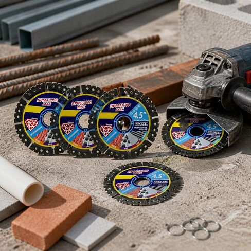 5 Pack 4.5" Brazed Multifunctional Diamond Saw Blade, Multipurpose Cutting Disc for Angle Grinder, Wet/Dry Use Blade for Tile, Marble, Stone, Metal & Plastic with Adaptor Washers in Saudi Arabia