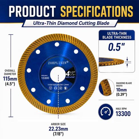 4.5-inch Diamond ThinTile Cutting Disc for Porcelain &Concrete | For angle grinders & tile cutters.Cuts marble, concrete, stone. Idealfor floors, countertops. Durableorecision. in Kuwait