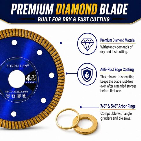 4.5-inch Diamond ThinTile Cutting Disc for Porcelain &Concrete | For angle grinders & tile cutters.Cuts marble, concrete, stone. Idealfor floors, countertops. Durableorecision. in Kuwait