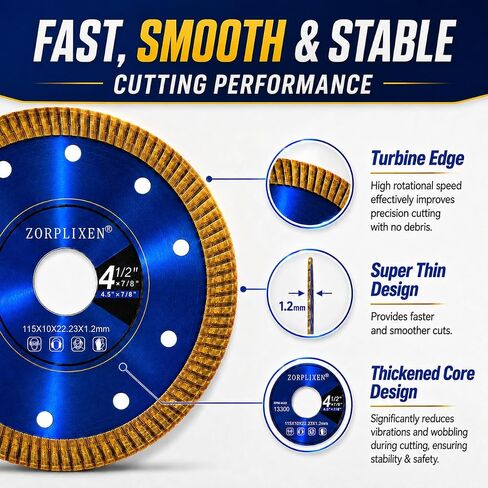 4.5-inch Diamond ThinTile Cutting Disc for Porcelain &Concrete | For angle grinders & tile cutters.Cuts marble, concrete, stone. Idealfor floors, countertops. Durableorecision. in Kuwait