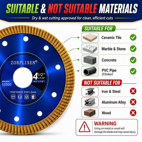 4.5-inch Diamond ThinTile Cutting Disc for Porcelain &Concrete | For angle grinders & tile cutters.Cuts marble, concrete, stone. Idealfor floors, countertops. Durableorecision. in Kuwait