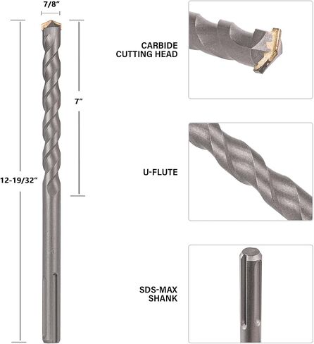 Berserker 7/8 Inch x 12-19/32 Inch SDS Max Shank Rotary Hammer Drill Bit | Ideal for Concrete,Masonry,Brick,Cement,Stone Drilling, Compatible with All SDS Max Chuck Rotary Hammer in Kuwait