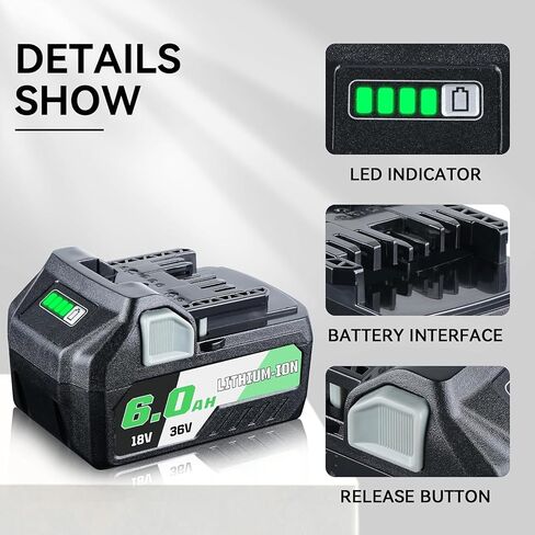 2Pack 6.0Ah 18V/36V Lithium-Ion Replacement for Metabo Battery Compatible with 18V Battery 371751M 372121M BSL36A18 BSL36B18 Cordless Power Tools in Kuwait