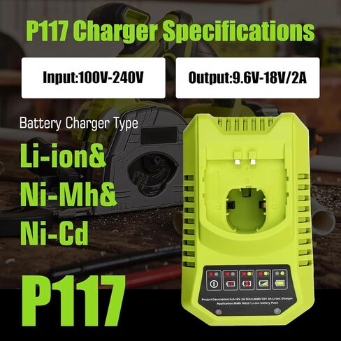 2 Packs 8Ah Replacement for Ryobi 18V Battery and P117 Charger(Green) | Compatible with Ryobi 18 Volt Batteries P108 P189 P190 P109 P107 P105 P104 P103 P102 P122 in Kuwait