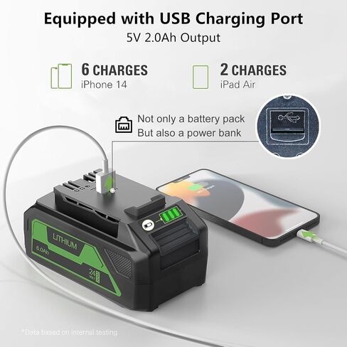 FSKE 6.0Ah Replacement for Greenworks 24V Battery BAG708 BAG711 29842 29852 with USB Output, Compatible with 24 Volt Greenworks Power Tools in Kuwait