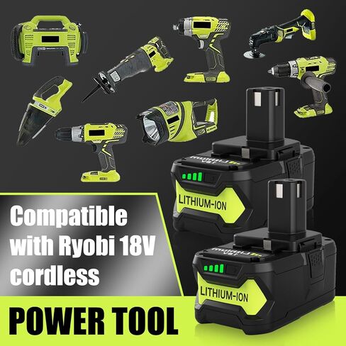 2 Packs 8Ah Replacement for Ryobi 18V Battery and P117 Charger(Green) | Compatible with Ryobi 18 Volt Batteries P108 P189 P190 P109 P107 P105 P104 P103 P102 P122 in Kuwait