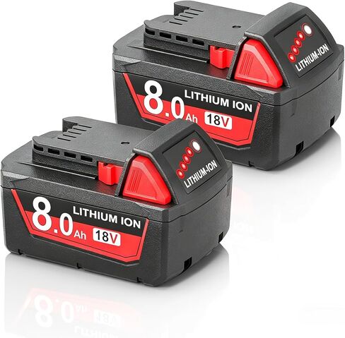 Worthmah 8.0Ah Replacement Battery for Milwaukee M18 Battery Compatible with M18 Battery 48-11-1850 48-11-1852 48-11-1820 48-11-1828 48-11-1830 Cordless Power Tools 2 Pack in Kuwait