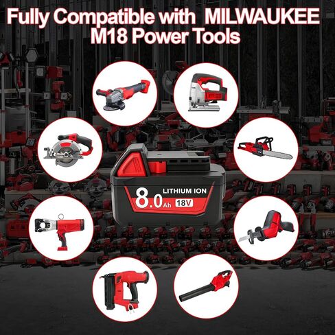 Worthmah 8.0Ah Replacement Battery for Milwaukee M18 Battery Compatible with M18 Battery 48-11-1850 48-11-1852 48-11-1820 48-11-1828 48-11-1830 Cordless Power Tools 2 Pack in Kuwait