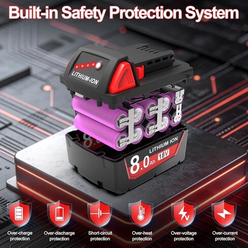 Worthmah 8.0Ah Replacement Battery for Milwaukee M18 Battery Compatible with M18 Battery 48-11-1850 48-11-1852 48-11-1820 48-11-1828 48-11-1830 Cordless Power Tools 2 Pack in Kuwait