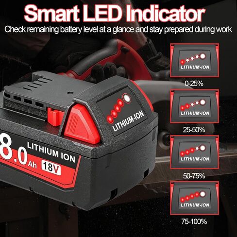 Worthmah 8.0Ah Replacement Battery for Milwaukee M18 Battery Compatible with M18 Battery 48-11-1850 48-11-1852 48-11-1820 48-11-1828 48-11-1830 Cordless Power Tools 2 Pack in Kuwait