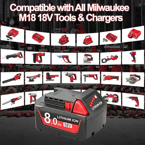 Worthmah 8.0Ah Replacement Battery for Milwaukee M18 Battery Compatible with M18 Battery 48-11-1850 48-11-1852 48-11-1820 48-11-1828 48-11-1830 Cordless Power Tools 2 Pack in Kuwait