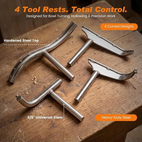 Wood Lathe Tool Rest Set 5/8" Stem for Small Lathes, 4PCS Curved & S Shape Tool Rest for Bowl Turning, Hardened Steel Top, Lathe Tool Support for Hollowing, Deep Interior & Precision Woodturnin in Kuwait