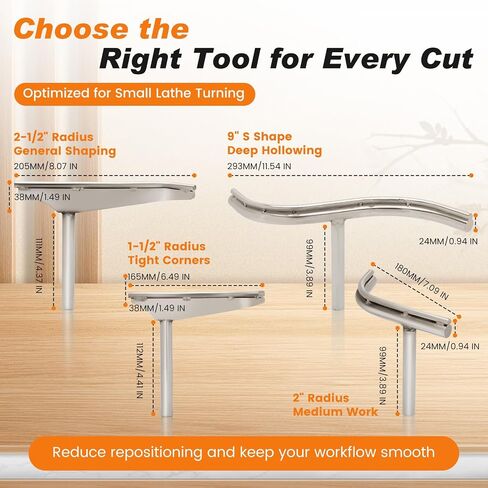Wood Lathe Tool Rest Set 5/8" Stem for Small Lathes, 4PCS Curved & S Shape Tool Rest for Bowl Turning, Hardened Steel Top, Lathe Tool Support for Hollowing, Deep Interior & Precision Woodturnin in Kuwait