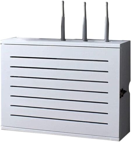 White Wireless Router Storage Shelf,Wall-Mounted WiFi Router Storage Box, Socket Shielding Wire Finishing Wire Box, Floating Shelf-Inner Diameter 50cm in Kuwait