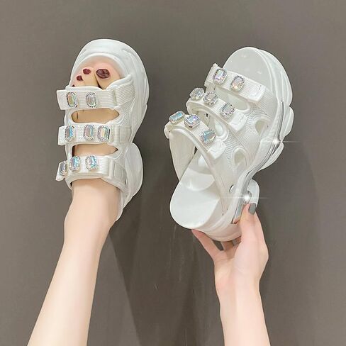 Summer Women's Wedge Sandals Platform Round Toe Fashion Sandals - Comfortable Heightening Slippers, Casual Beach Shoes, Lightweight & Breathable in Kuwait