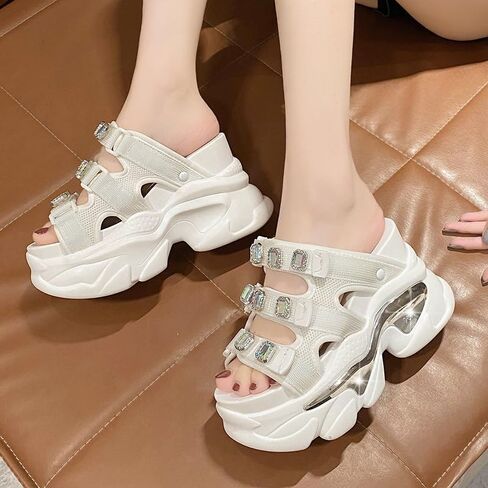 Summer Women's Wedge Sandals Platform Round Toe Fashion Sandals - Comfortable Heightening Slippers, Casual Beach Shoes, Lightweight & Breathable in Kuwait