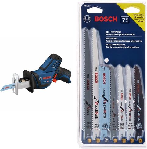 BOSCH PS60N 12V Max Pocket Reciprocating Saw (Bare Tool), Blue&BOSCH RAP7PK 7-Piece Reciprocating Saw Blade Set in Kuwait