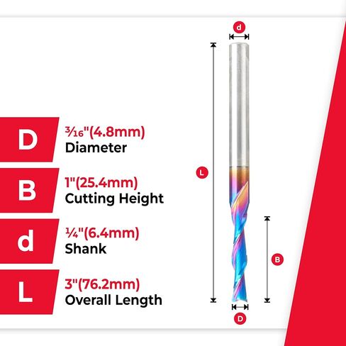 Amana Tool Solid Carbide Spektra Extreme Tool Life Spiral Plunge Router Bit Down-Cut, 48340-K, 3/16 Dia x 1 CH x 1/4 SHK 3 Inch Long in Kuwait