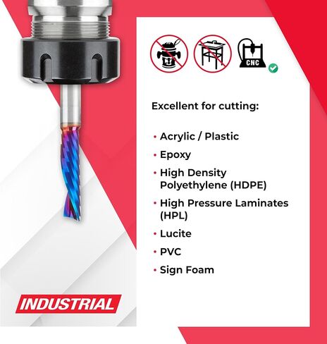 Amana Tool Spektra Coated Solid Carbide CNC Spiral Single O-Flute Router Bit for Plastic Down-Cut, 51505-K, 1/4 D x 1 CH x 1/4 SHK x 2-1/2 Inch L in Kuwait
