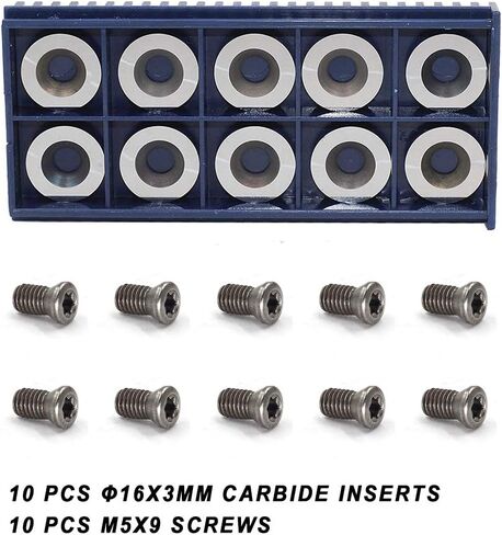 10pcs 16mm Round Carbide Inserts Cutters Knifes Indexable Replacement Fits For Popular DIY Woodworking Lathe Wood Turning Finisher Hollower Tools With 10pcs M5x9mm screws in Kuwait