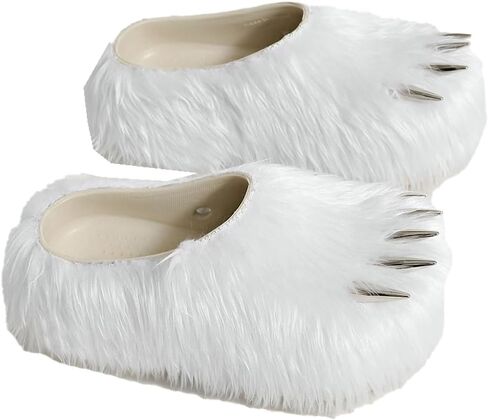 Furry Paw Slippers for Women Men Thick Sole Indoor Outdoor Fuzzy Paw Slides in Kuwait
