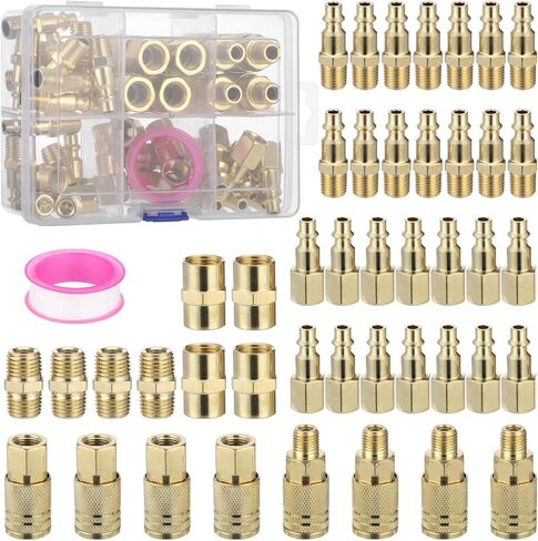 45 PCS Air Coupler & Plug Kit, 1/4 in NPT Quick Connect Air Fittings Set, Industrial M Style Couplers Plugs, Copper Plated Iron with Brass Hex, 300 PSI, Air Compressor Accessories in Kuwait