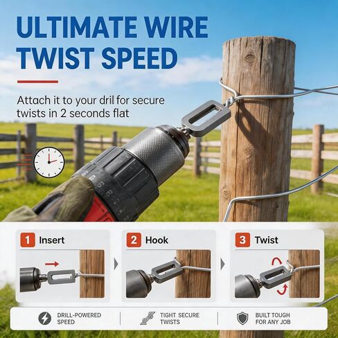 Wire Twisting Tool for Drill, Heavy Duty Wire Twister with 1/4 Inch Hex Shank for Rebar Tying Fencing & Construction (2) in Saudi Arabia