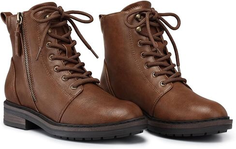 SHIBEVER Ankle Boots for Women Comfortable: Lace-up Flat Combat Boots Fall | Low Heel Zip up Non Slip Round Toe Lug Sole Short Dress Booties for Casual Daily Wear Work Walking 2026 Fashion Size 6-11 in Kuwait