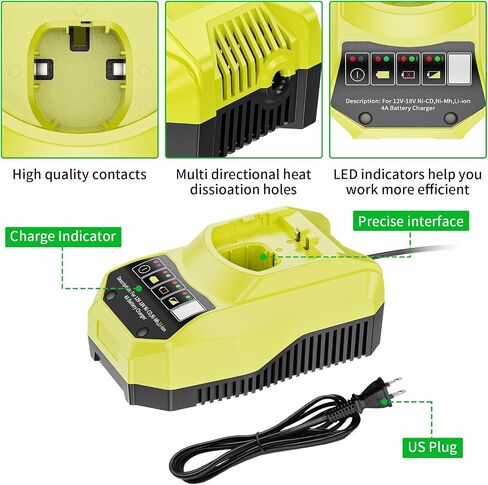 2 Pack 4.0Ah 18V Battery Replacement for Ryobi 18V Battery and Charger Combo Compatible with Ryobi ONE+ P108 P102 P103 P104 P105 P107 P109 P122 Cordless Power Tools in Kuwait