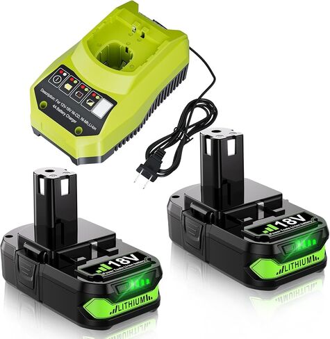 Bonacell 2Pack 18V 4000mAh Replacement for Ryobi 18V Battery and Charger Kit Compatible with Ryobi 18 Volt Battery ONE+ P108 P107 P104 P105 P102 P103 260051002 P117 P118 P113 BCL1418 Cordless Tools in Saudi Arabia