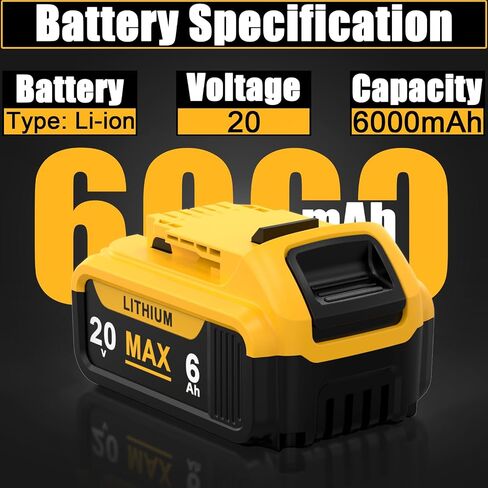 6.0Ah Replacement for Dewalt 20V Max Battery with High Capacity Batteries Compatible with DCB200 DCB201 DCB203 DCB204 DCB206 for Cordless Power Tools 20 Volt Baterías (2 Pack) in Kuwait