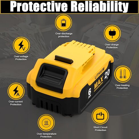 6.0Ah Replacement for Dewalt 20V Max Battery with High Capacity Batteries Compatible with DCB200 DCB201 DCB203 DCB204 DCB206 for Cordless Power Tools 20 Volt Baterías (2 Pack) in Kuwait