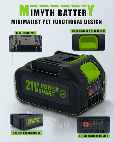 MIMYTH 21V Battery Replacement & Supplement Cordless Power Tools (Cordless Pressure Washer), 21 Volt Lithium Battery with Power Chargers, Cordless Tool Battery Packs in Kuwait
