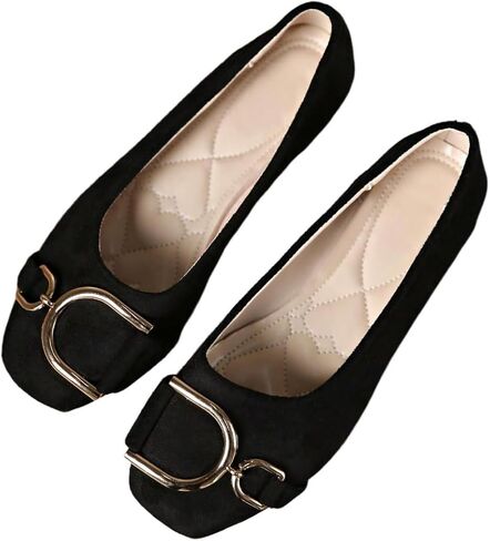 GORGLITTER Women's Metal Ring Ballet Flats Dressy Closed Square Toe Ballerina Flats Slip on Comfortable Casual Work Shoes in Kuwait