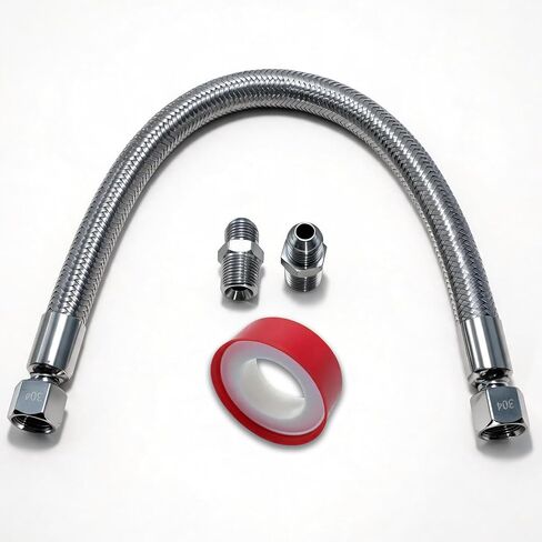 Industrial Grade Compressor Jumper Hose Kit – 30" Stainless Steel Air Hose with 1/2" JIC Female 360° Swivel Ends, includes 2 adapters (JIC Female to NPT Male), 720 PSI High Pressure in Kuwait