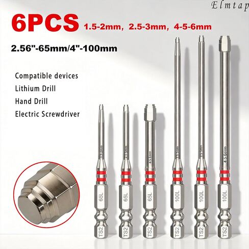 Screwdriver Bits Set 6pcs with Strong Magnetic Hex Shank Pagoda-Shaped Socket for Electric Drills Wrenches Multi-Size Metal Construction for Precise Torque Transmission Enhanced Stability in Kuwait